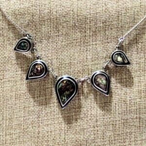 Vintage Artisan Abalone Inlay Silver Tone Teardrop Boho Choker Necklace
